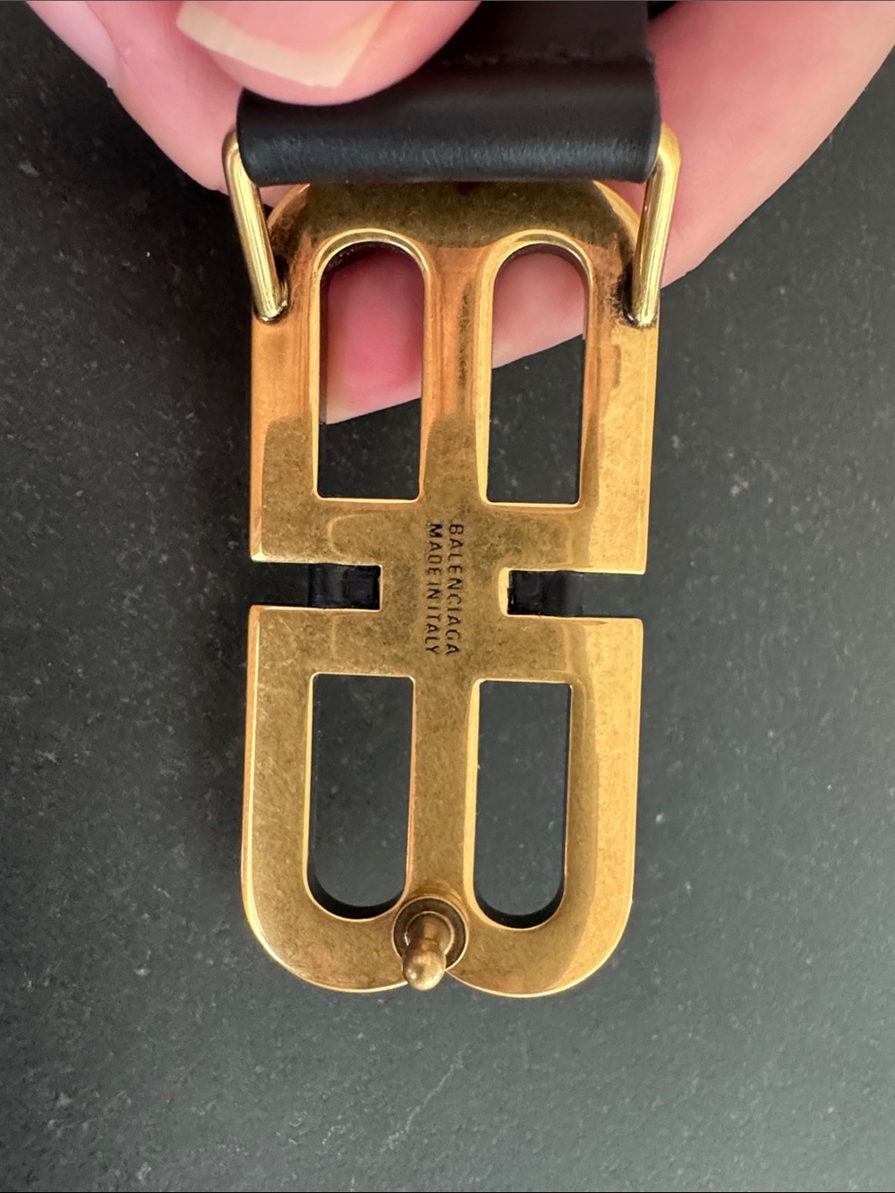 Balenciaga Black Leather Belt with Gold Double B Buckle, Excellent Condition, 85 - Picture 3 of 4